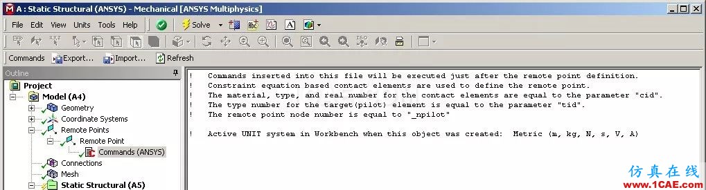 技術分享 | APDL在ANSYS WORKBENCH MECHANICAL中的應用概述 —Remote Points中插入命令ansys workbanch圖片4